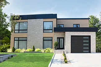 Standard+ Flush, 10' x 8' 6'',  Black, window layout: Right-side Harmony with Celeste glass / Coordinated with entry Door from Novatech with Celeste glass