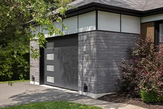 Vantage Flush, 12' x 8', Charcoal, Window layout: Left-side Harmony with White Sandblasted glass