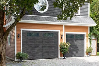 Vantage Shaker-Flat Long, 10' x 8 and 7'6 x 7', Weathered Grey Faux Wood, Clear windows