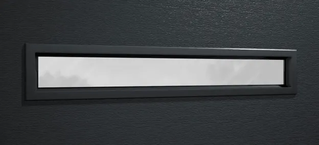 Slim window with new sleek, no frills frame,  here in Black, matching exactly with Novatech entry-door window frames. 