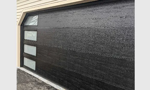 Vantage Flush garage door, 16' x 7', Black, Satin windows